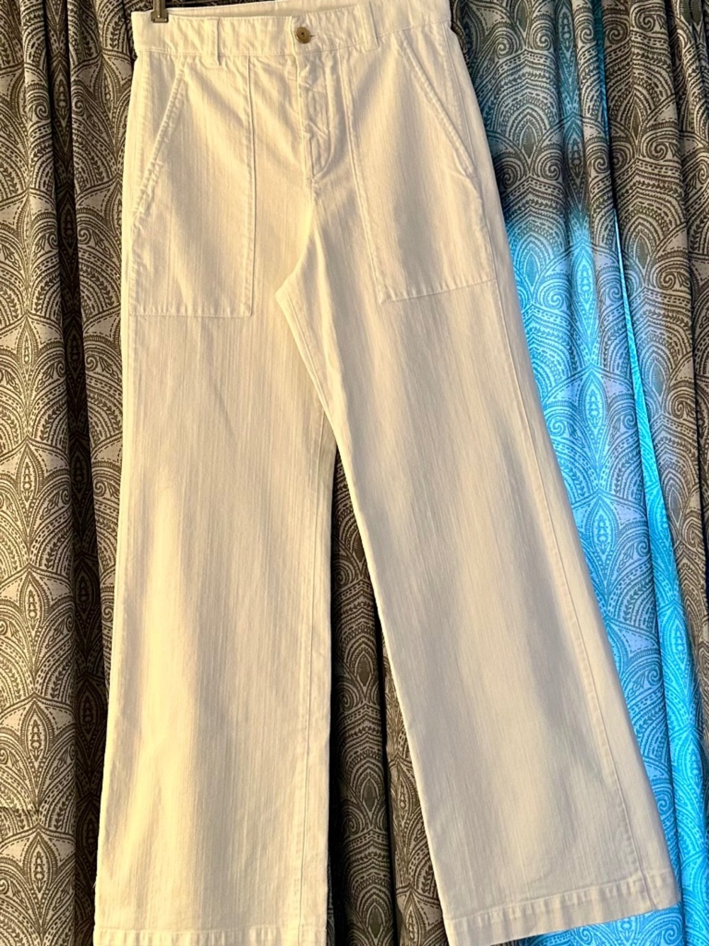 NWT Brunello Cucinelli Women White Denim Cotton Stretch Straight Pants Pockets